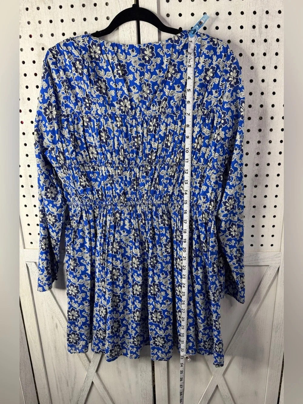 J.Crew Blue Floral Mini Dress Women’s Large Long Sleeve Smocked Boho Cottagecore